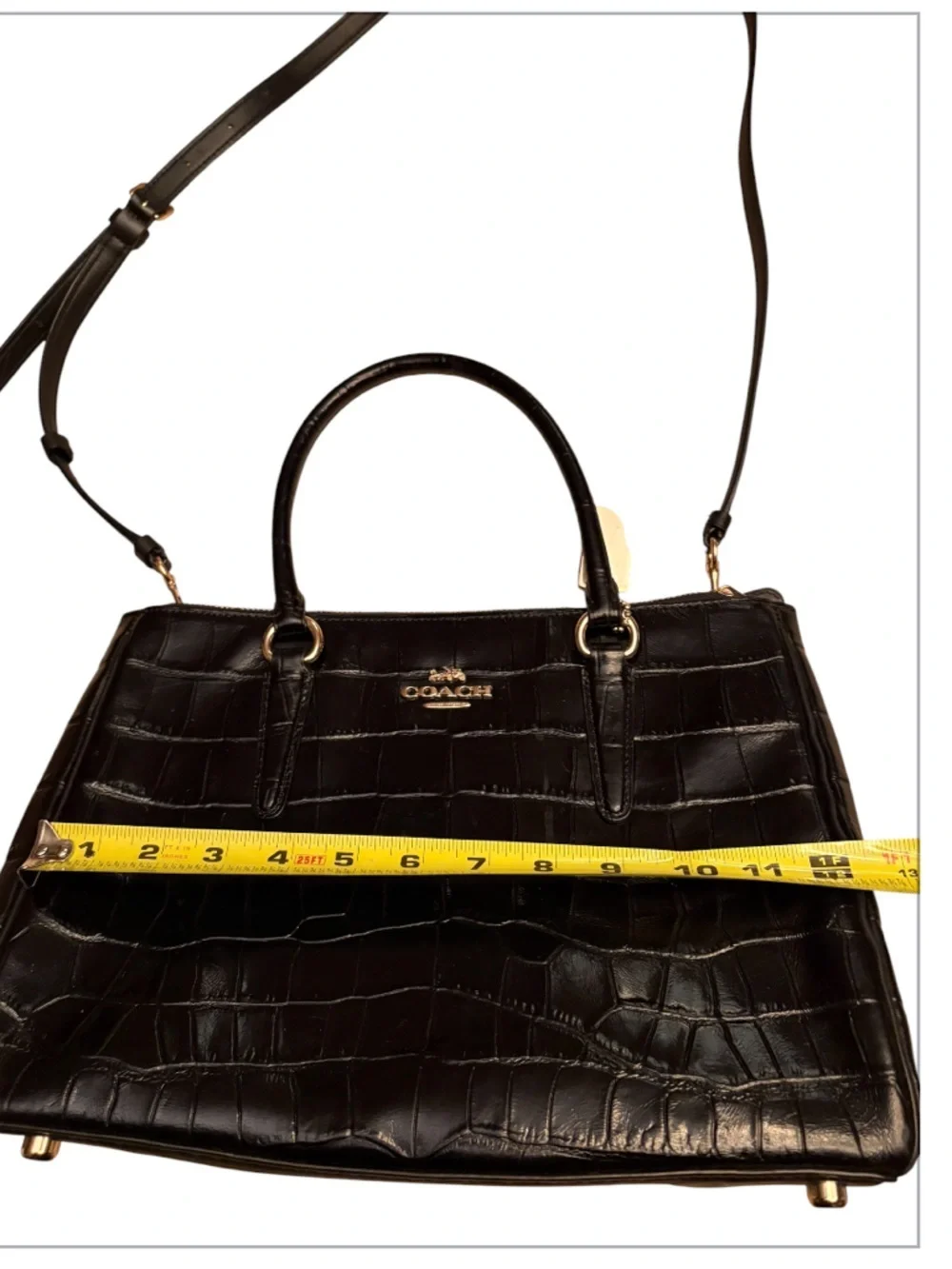 COACH Surrey Carryall Black Croc-Embossed Leather Satchel F48619